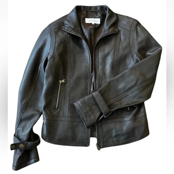 Calvin Klein Leather Moto Jacket Small - Picture 3 of 12